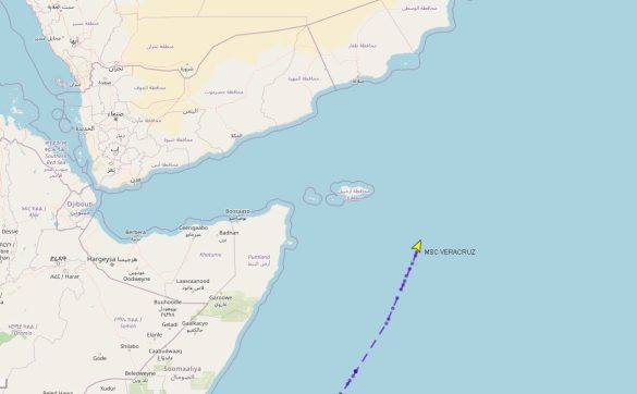 منطقة استهداف سفينة ام اس سي فيراكروز (حسب موقع شير انفو لتتبع السفن)